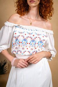 Paparazzi - Embroidered Rayon Crinkle Peasant Top