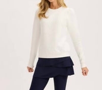 Renwick Puff Sleeve Quilted Pullover in white - women's sweater