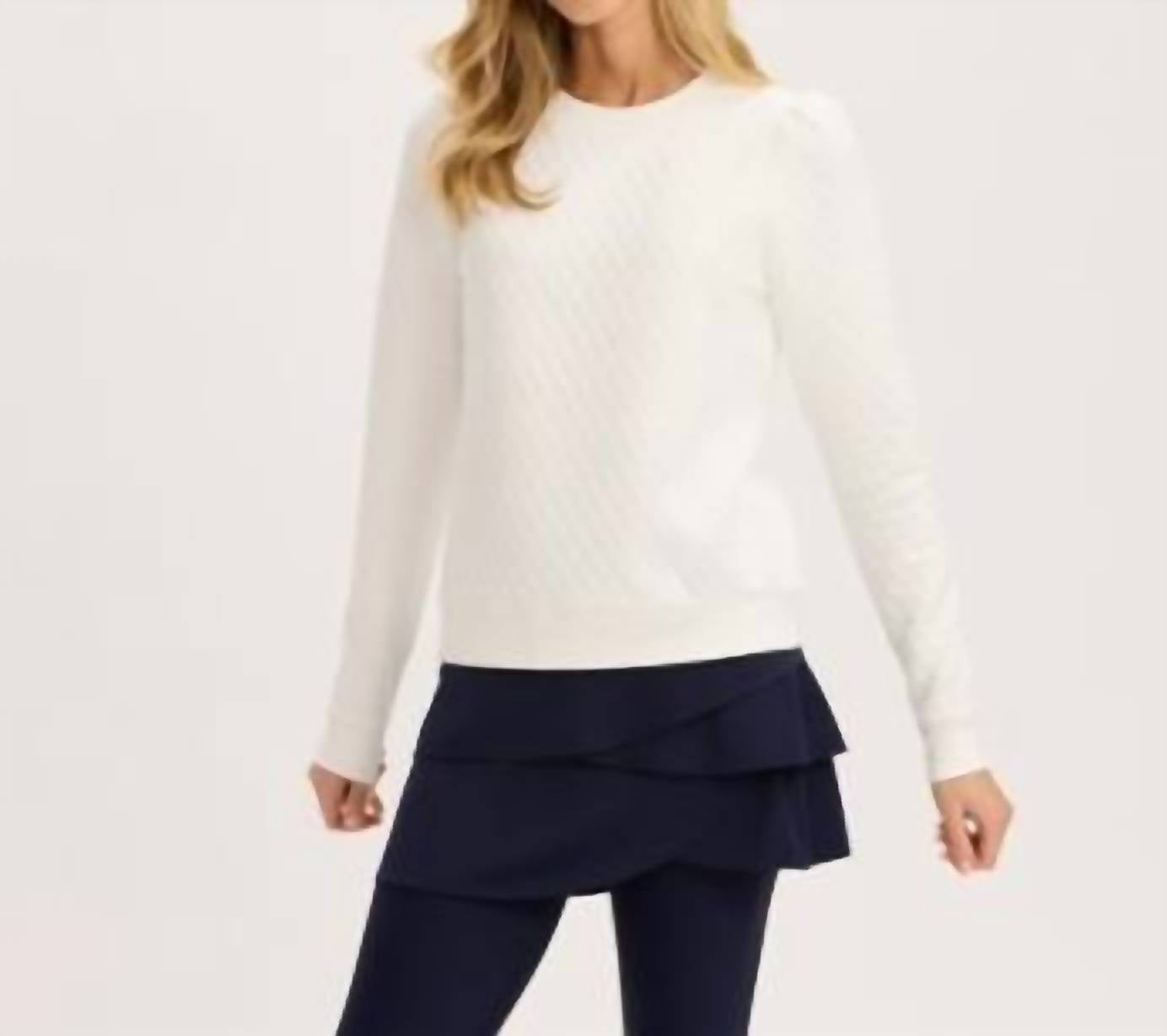 Renwick Puff Sleeve Quilted Pullover in white - women's sweater