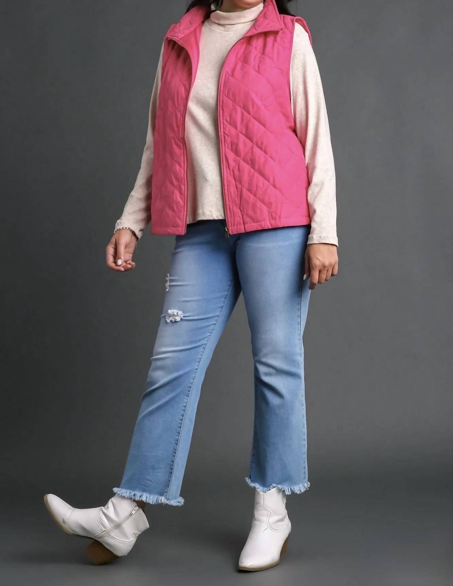 Umgee - Quilted Zip Front Vest - Plus
