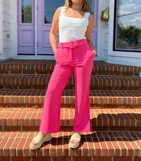 adelyn rae Flamenco High Rise Belted Trousers in pink - women's pants - view 4