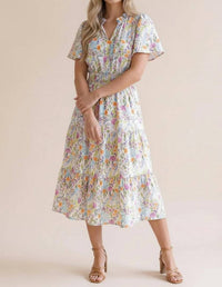 Haptics - Notch Neck Smocked Waist Tiered Dress