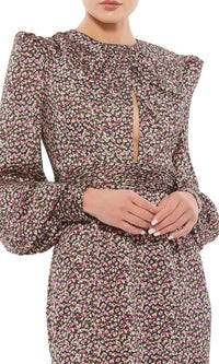 Mac Duggal - Floral Print Bubble Sleeve Dress
