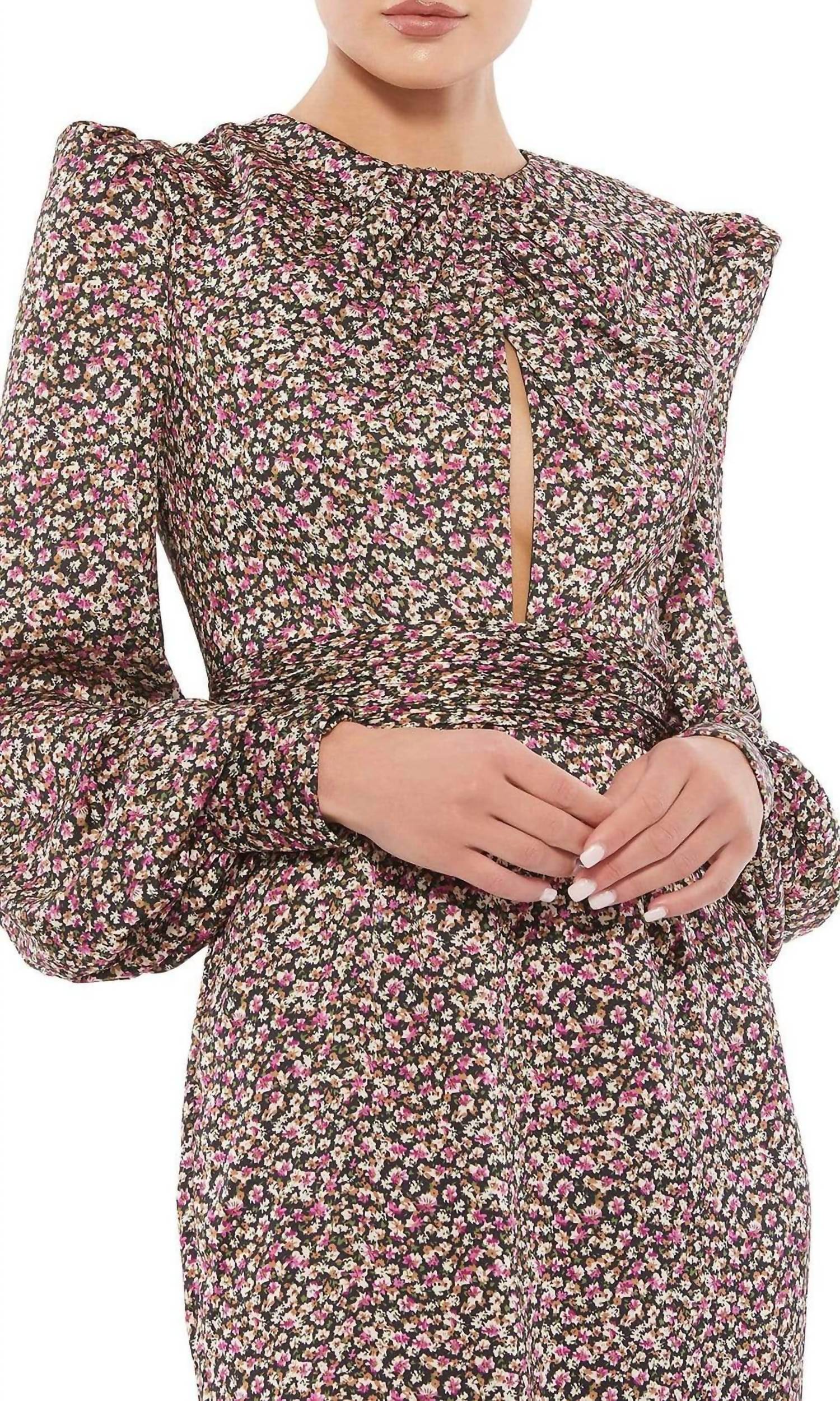 Mac Duggal - Floral Print Bubble Sleeve Dress