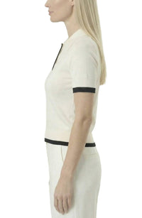 Area Stars Women's Contrast Trim Polo in ivory black - women's t-shirt - alternate view