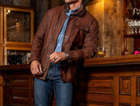 Madison Creek Outfitters Sedona Goat Suede Leather Jacket in bourbon - men's jacket