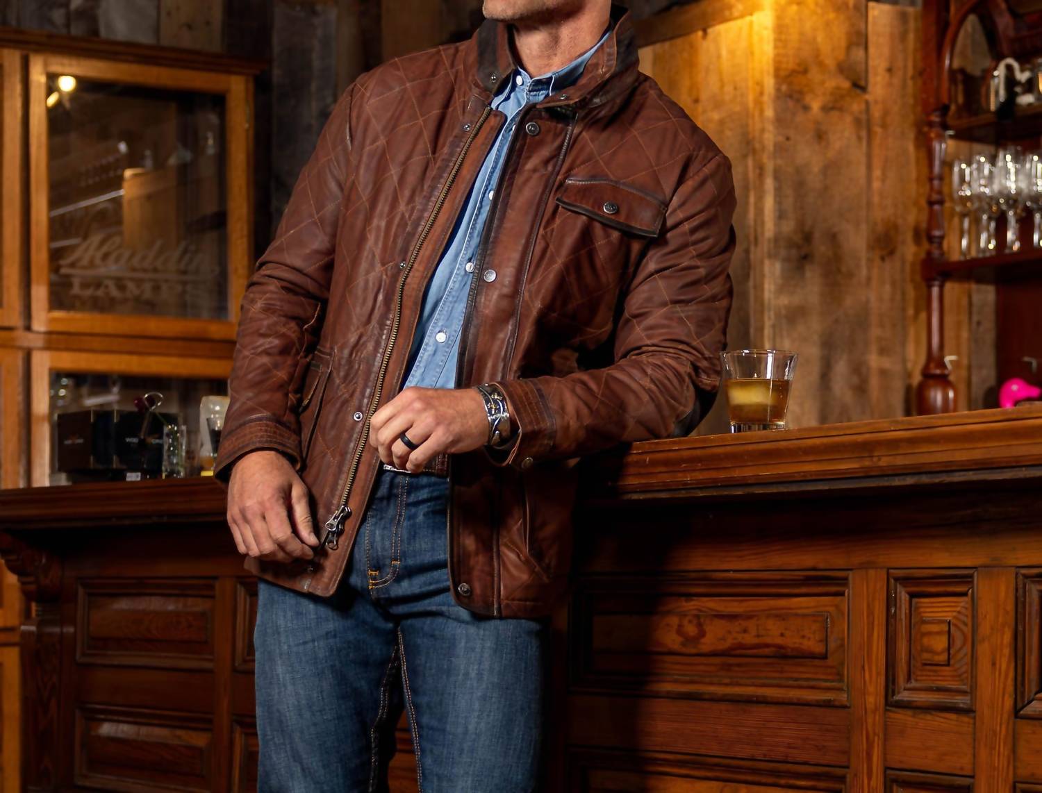 Madison Creek Outfitters Sedona Goat Suede Leather Jacket in bourbon - men's jacket