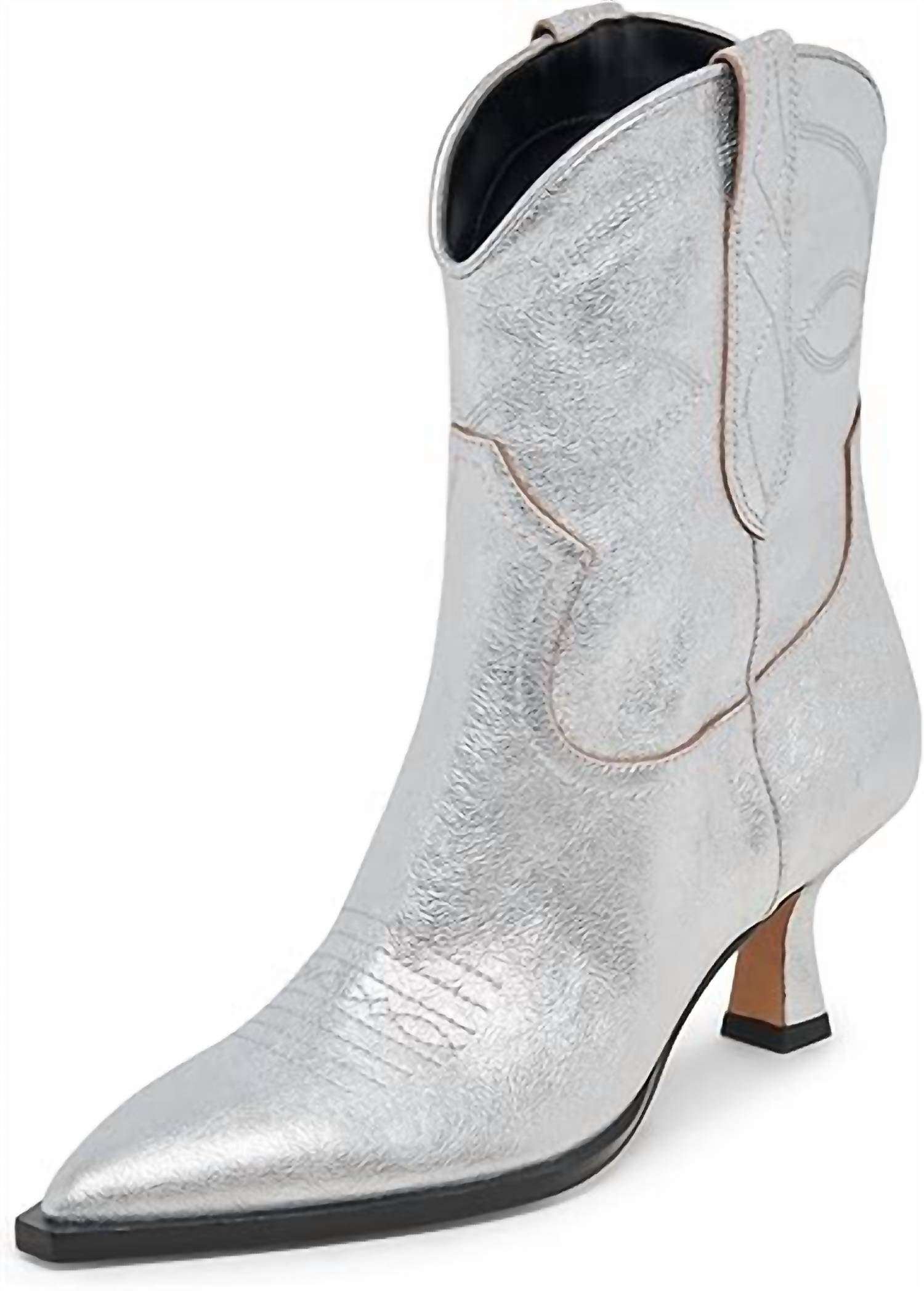 Dolce Vita Women's Angel Metallic Leather Boot in silver - women's shoe - detail view