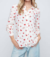 Renuar Heart Prints Button Blouse in scarlet combo - women's blouse