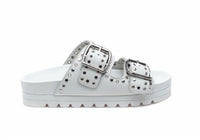 J/SLIDES Women's Roget Stud Sandals in white leather - women's sandal - alternate view