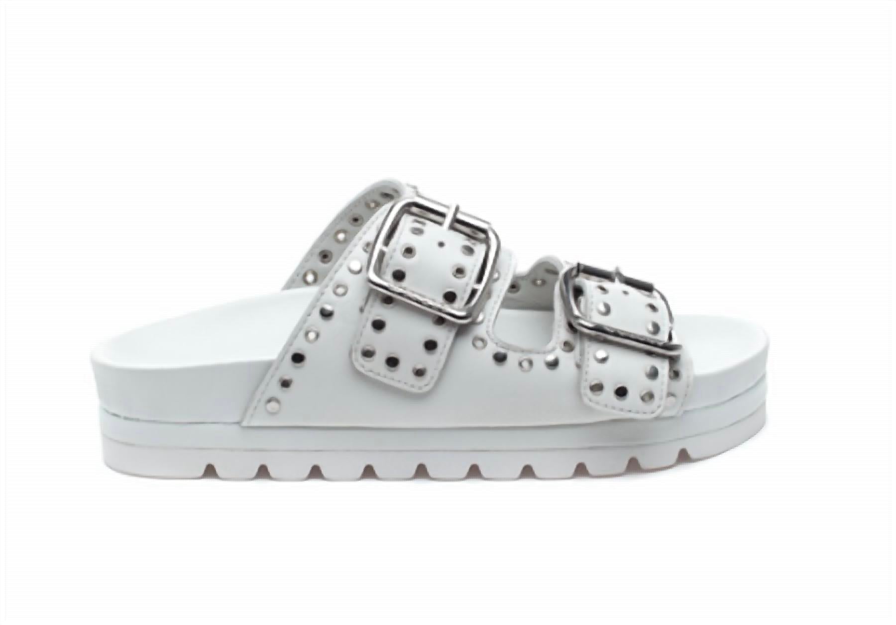 J/SLIDES Women's Roget Stud Sandals in white leather - women's sandal - alternate view