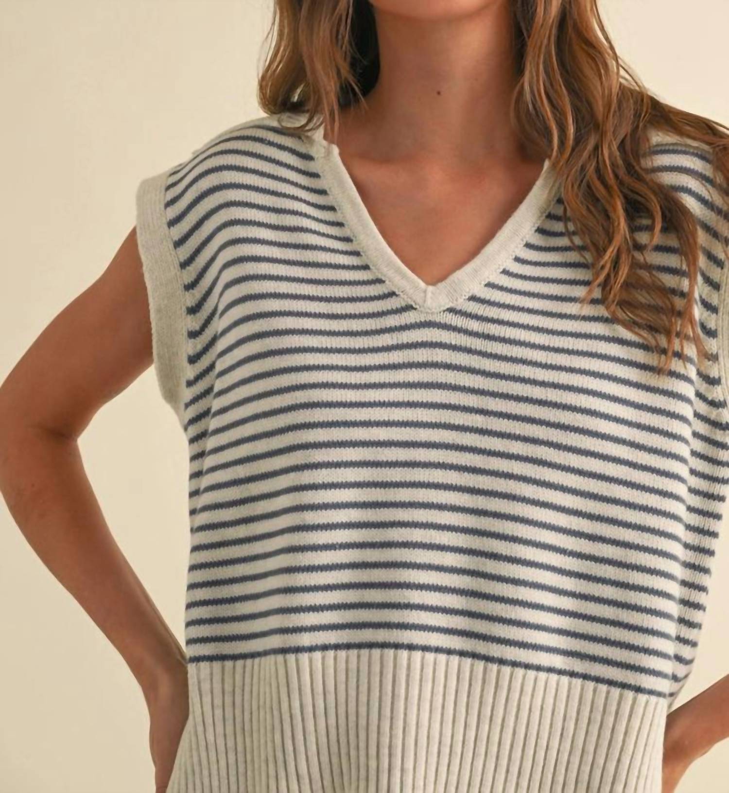Miou Muse - Stripe Collar Knit Top
