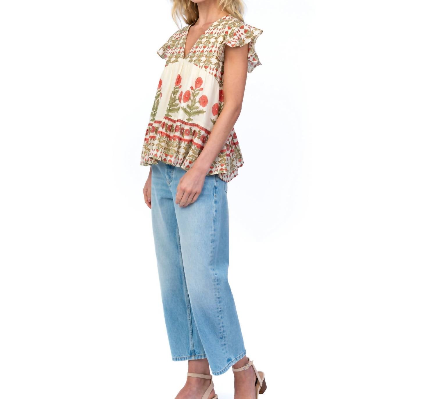 Mahila - Breezy Block Print Babydoll Top