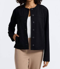 Foxcroft Valerie Long Sleeve Knit Crepe Jacket in black - women's jacket - detail view