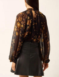 Marie Oliver Scottie Chiffon Blouse in black multi - women's blouse - detail view