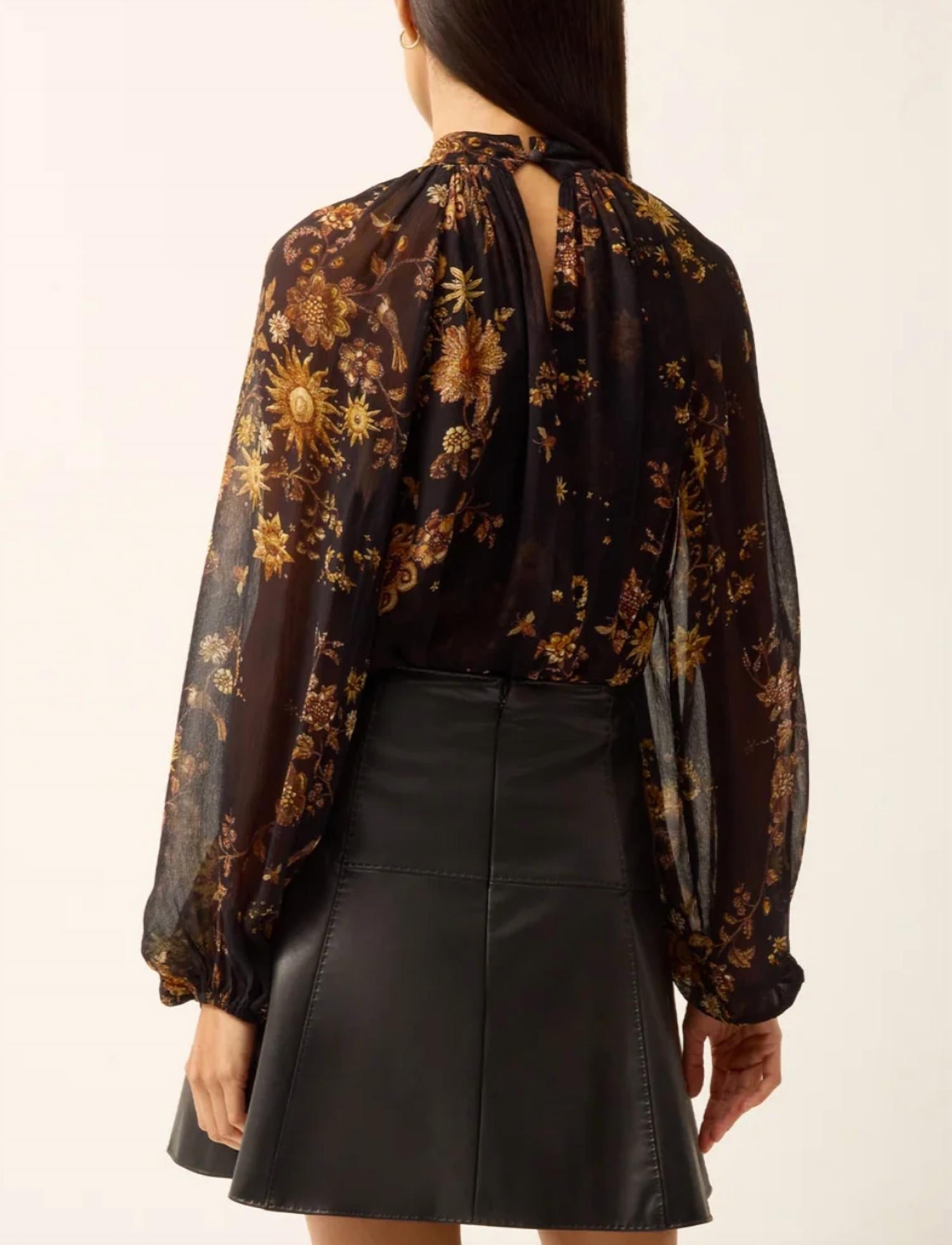 Marie Oliver Scottie Chiffon Blouse in black multi - women's blouse - detail view