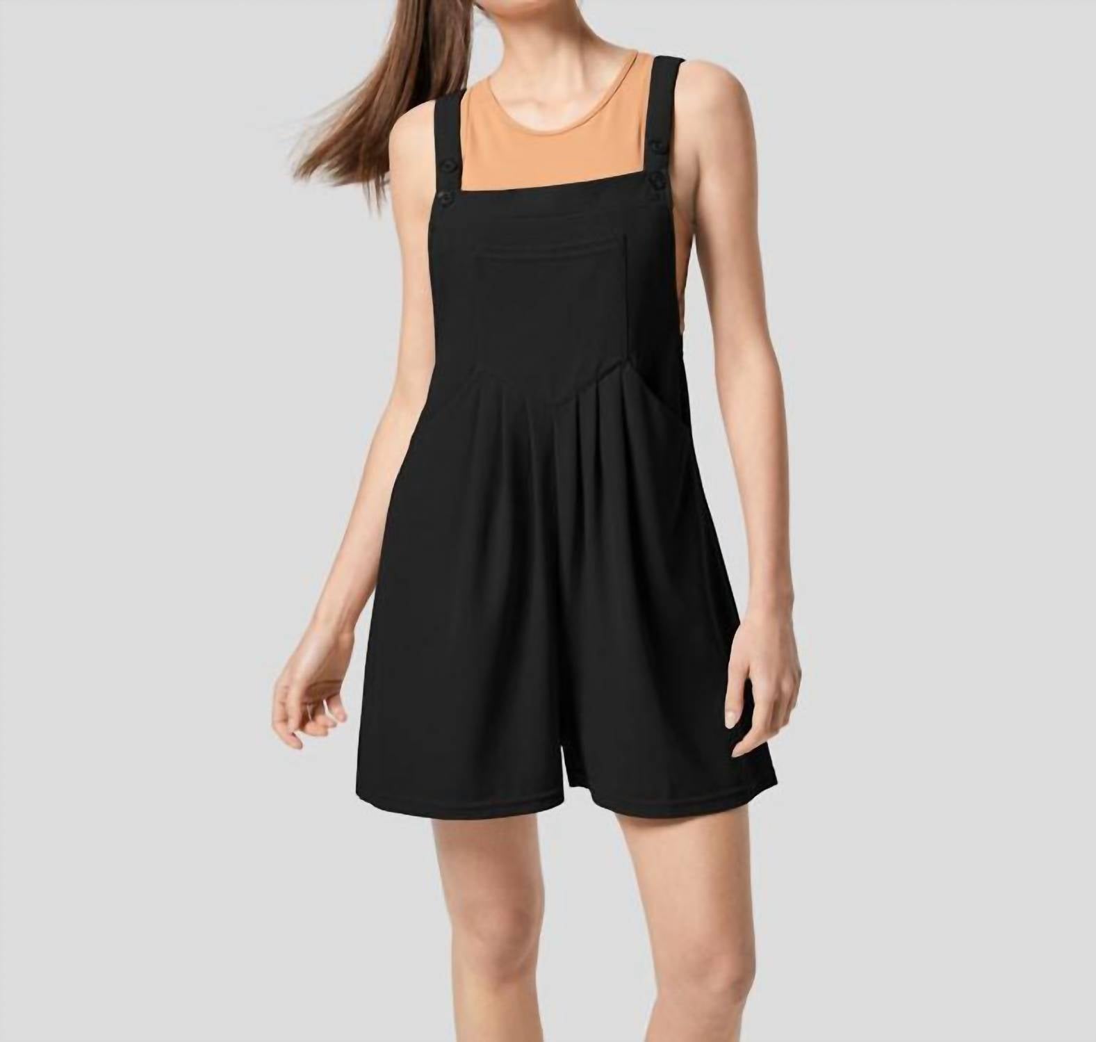 Halara - Adjustable Strap Button Multiple Pockets Plicated Waffle Casual Short Overalls