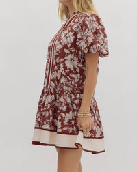 entro Blossoms Puff Sleeves Dress in burgundy - women's dress - alternate view