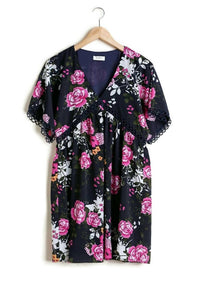 Umgee - Women's Floral V-neck Crochet Detail Dress