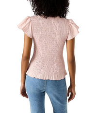 STEVE MADDEN Cecilie Crew Neck Short Sleeve Smocked Peplum Top - women's blouse - alternate view