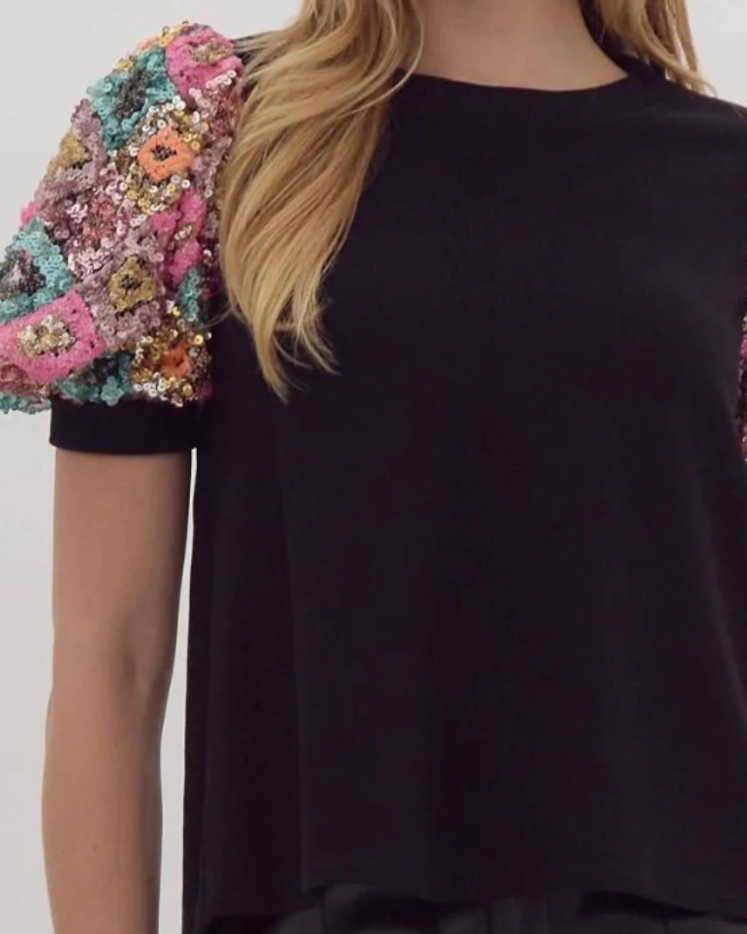 Entro - Sequin Puff Sleeve Top