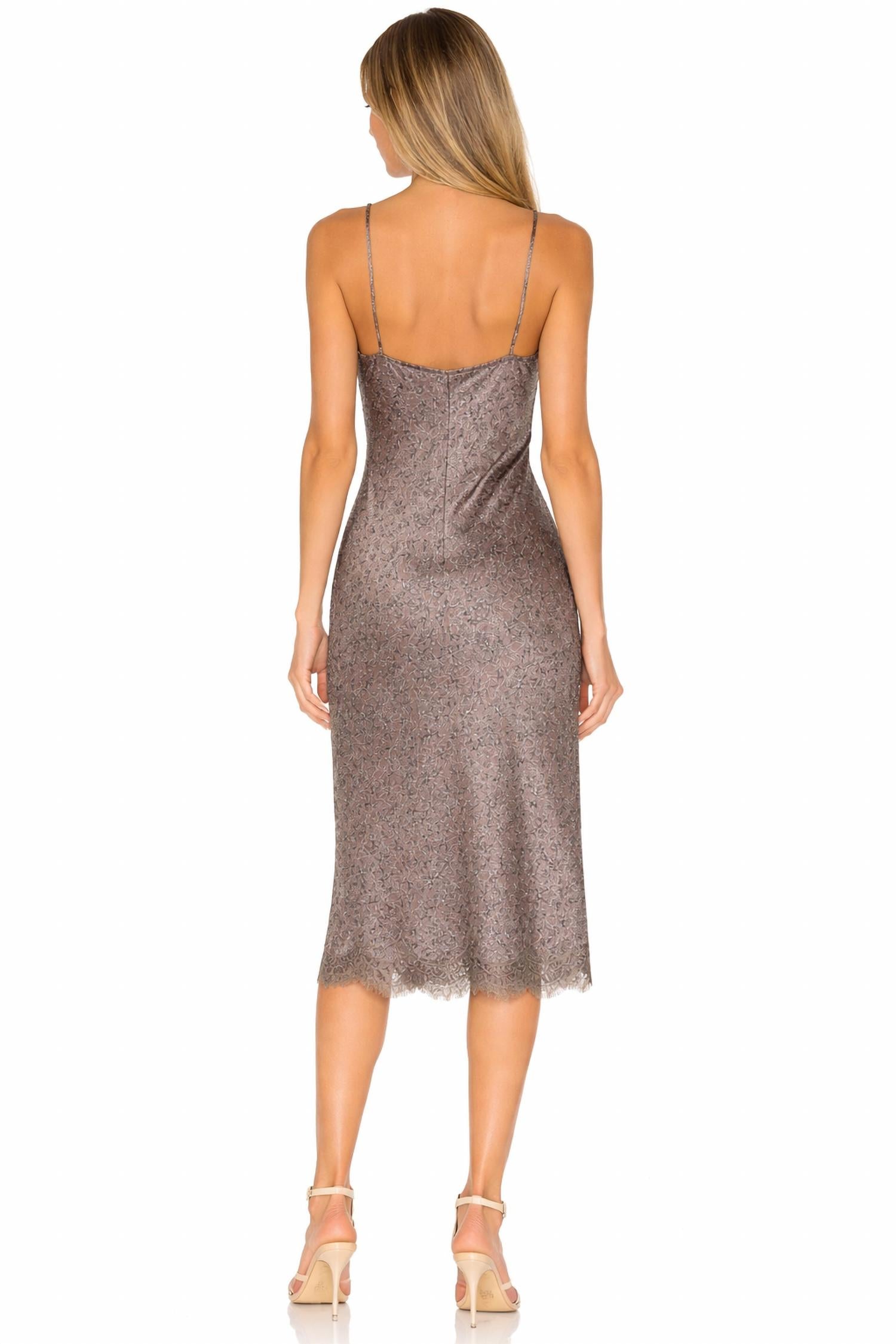 Gold Hawk Chloe Silk Printed Dress in taupe stained glass print - women's dress - detail view