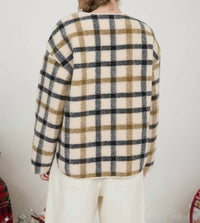 Blu Pepper Teddy Sherpa Jacket in cream plaid - women's jacket - detail view