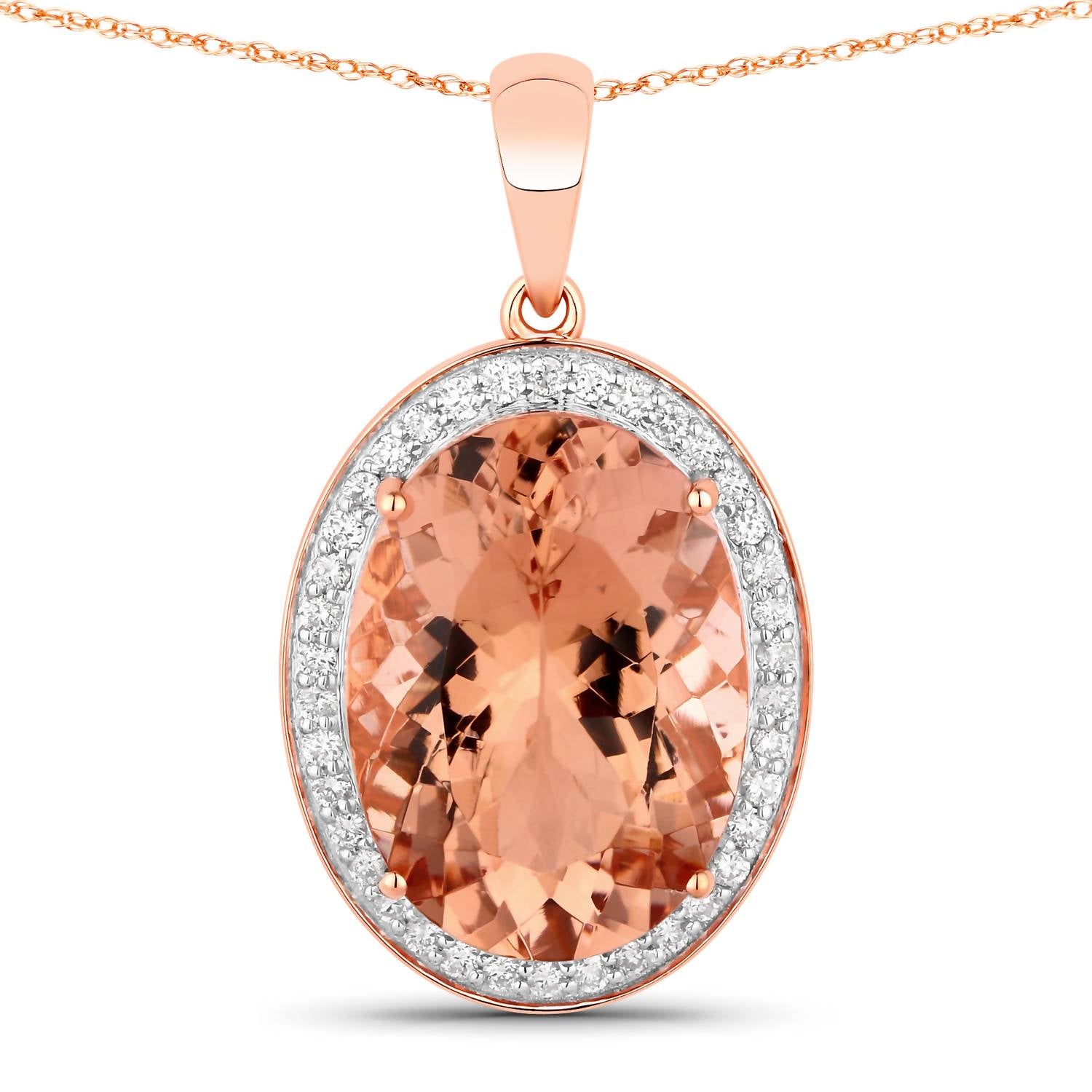 Diana M Jewels - Women's Oval Natural Peach Morganite Pendant Necklace (12.38 Ct) - Grand