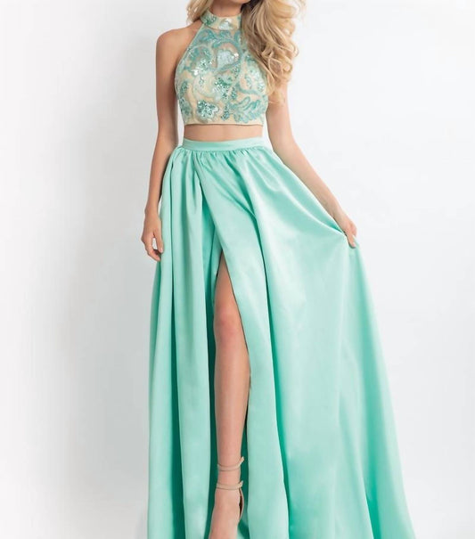 Rachel Allan - Beaded Matte Satin Two-piece Prom Dress