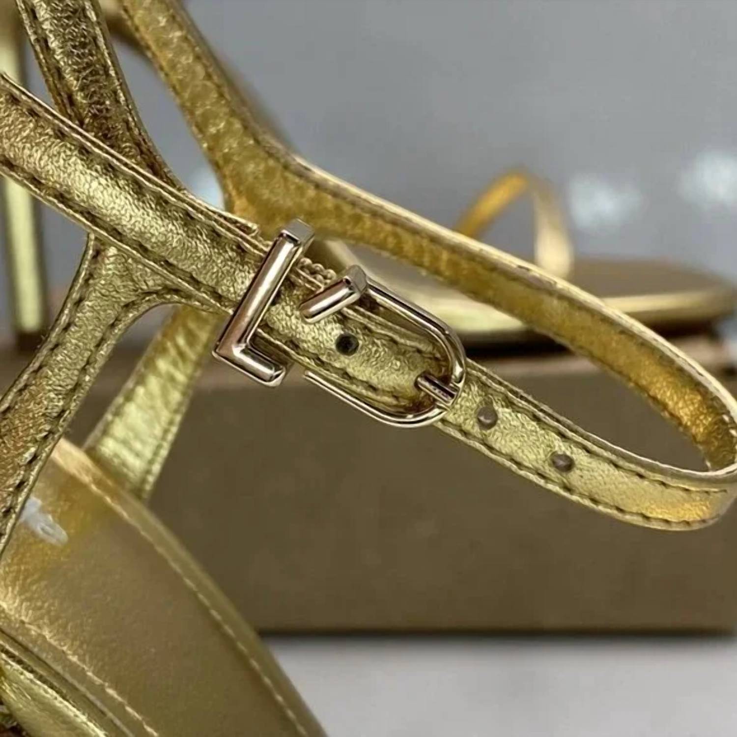 Larroude Women's Venus Stiletto Patent Leather Heel Sandals in gold - women's sandal - view 8