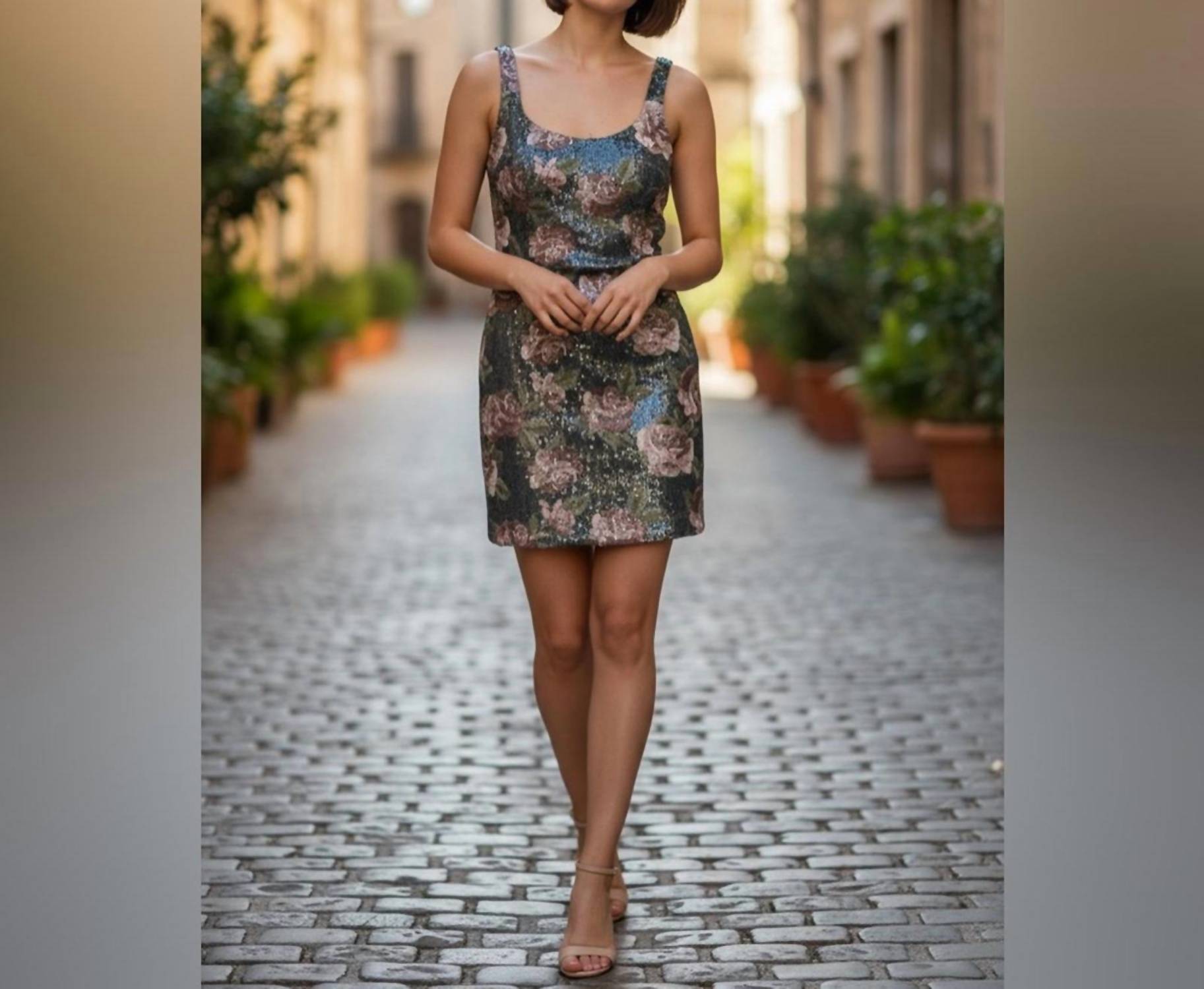 Adrianna Papell Floral Mini Dress in blue and pink - women's dress