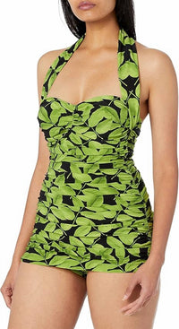 Norma Kamali - Tree Print Halter Ruched One Piece Swimsuit