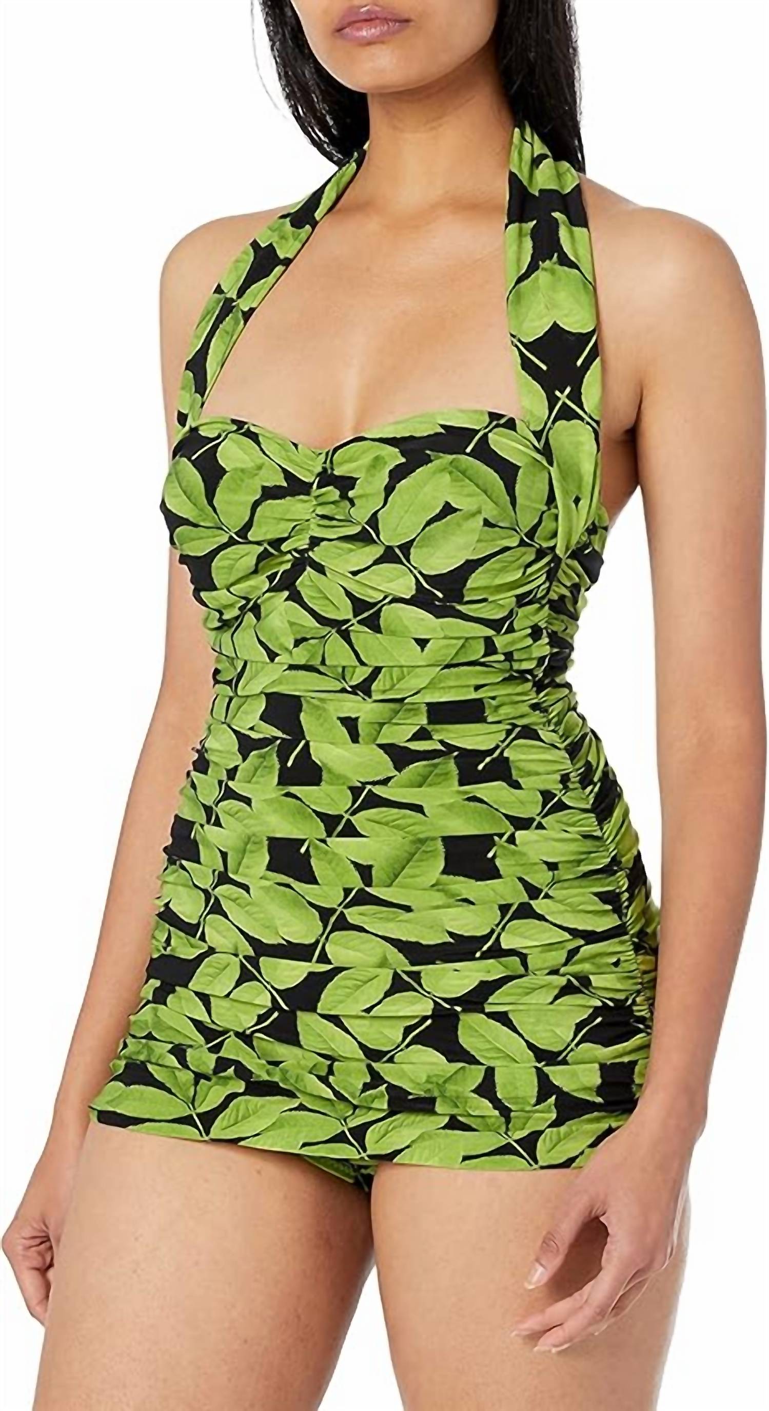 Norma Kamali - Tree Print Halter Ruched One Piece Swimsuit