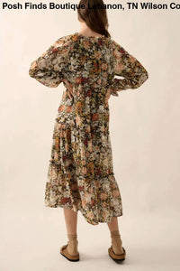 Promesa - Women's Floral V Neck Chiffon Midi Dress
