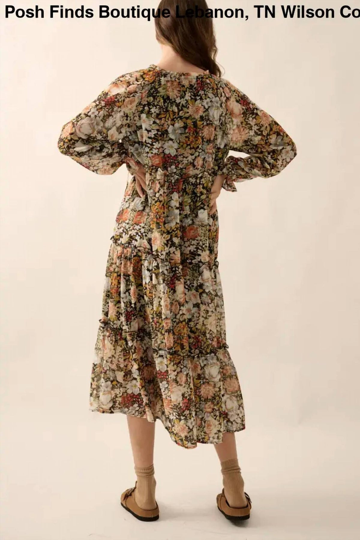 Promesa - Women's Floral V Neck Chiffon Midi Dress