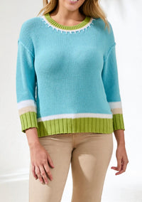 TRIBAL Women's Crew Neck Sweater in aqua - women's sweater