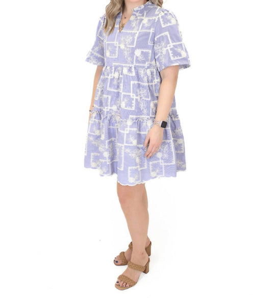 Voy - Striped Floral Embroidered Babydoll Dress