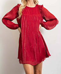 Glam - Ava Long Sleeve Pleated Shift Mini Dress
