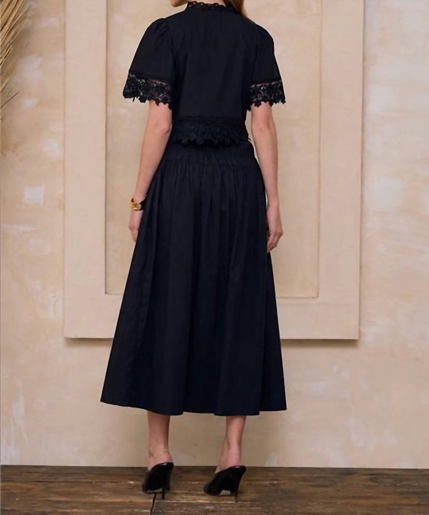 Moon River - Shirred Waist Embroidered Floral Midi Skirt