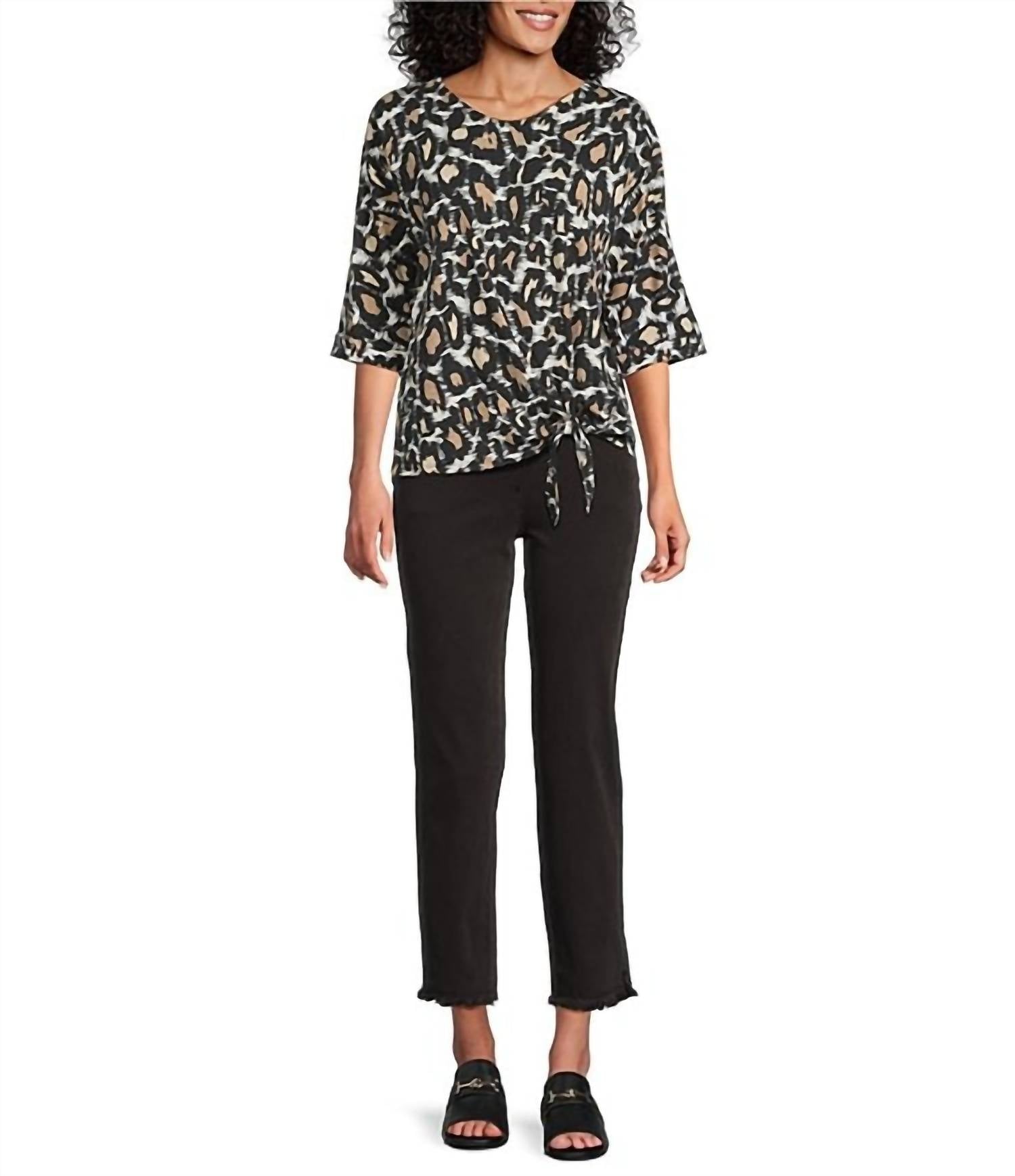 Multiples - Cuffed Elbow Sleeve Tie Waist Top