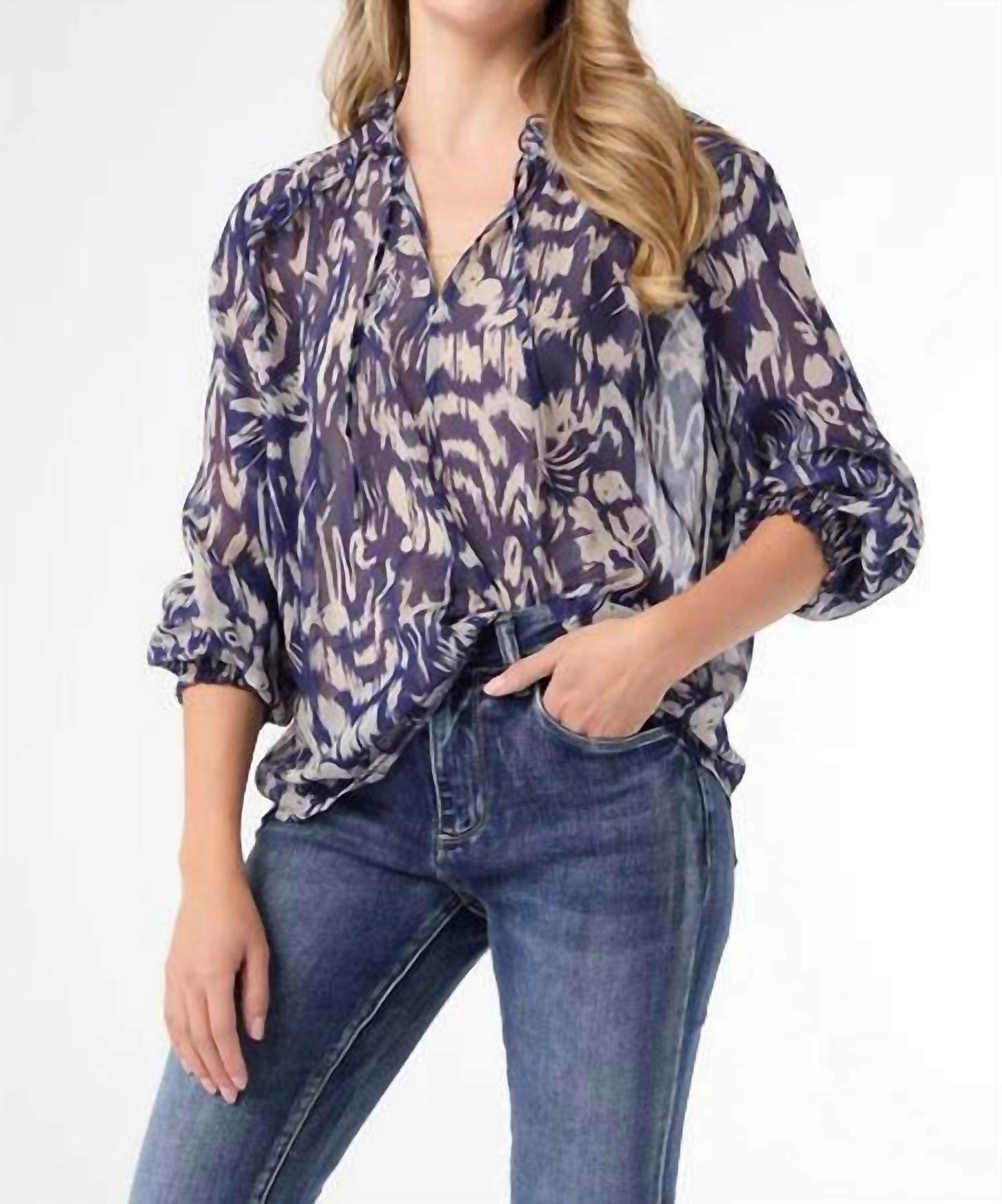 Coco + Carmen - Ravenna Sheer Print V-neck Blouse