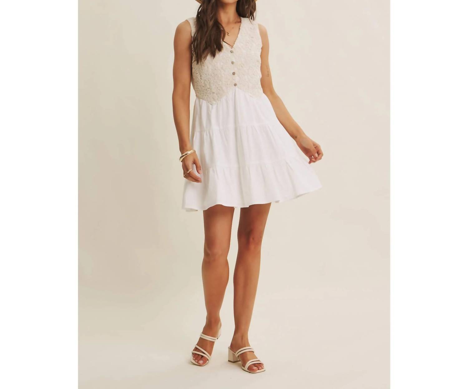 In February - French Picnic Mixed Media Crochet Mini Dress