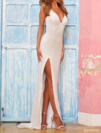 Sherri Hill Butterfly Back Slit Skirt Dress in light blue multi - women's dress