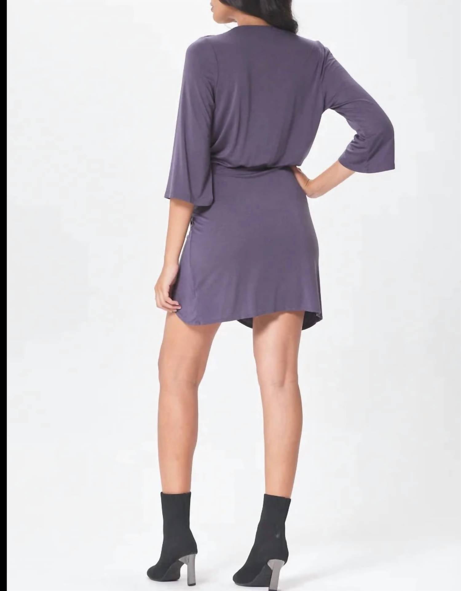 LAmade Lumi Wrap Front Mini Dress in petrol - women's dress - detail view