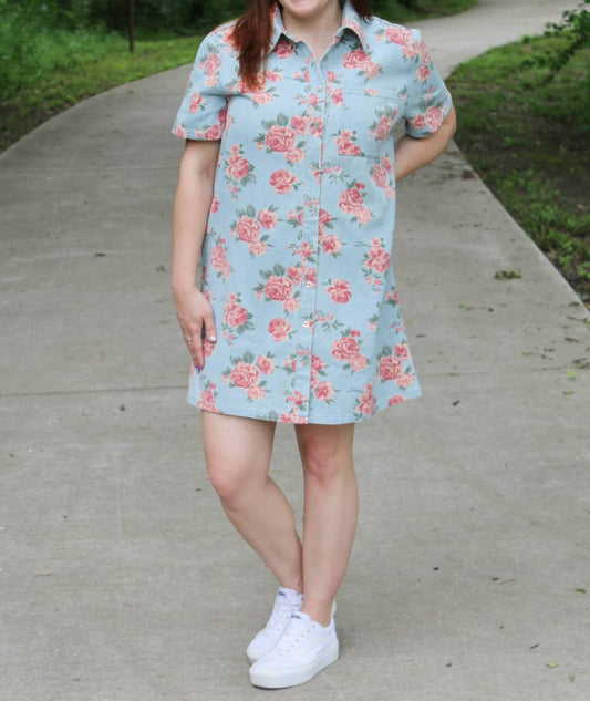 Madelyn - Floral Denim Shirt Dress