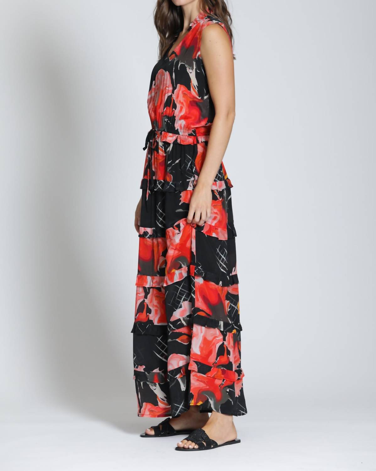 APNY Tiered Maxi Dress in abstract rouge - women's dress - alternate view