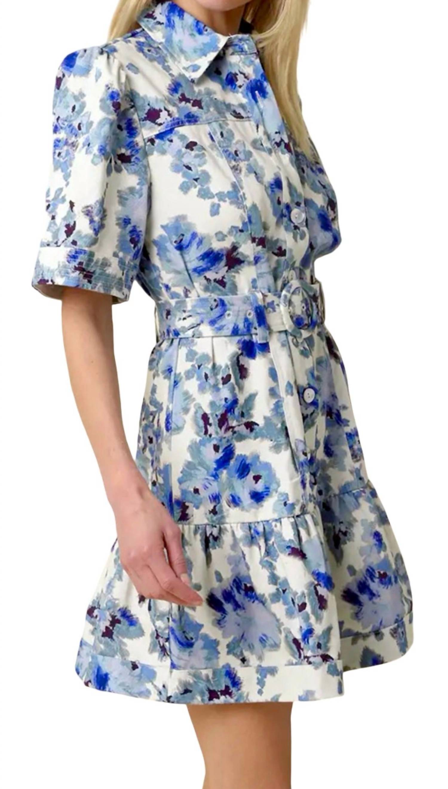 Olivaceous - Cora Floral Belted Shirt Dress