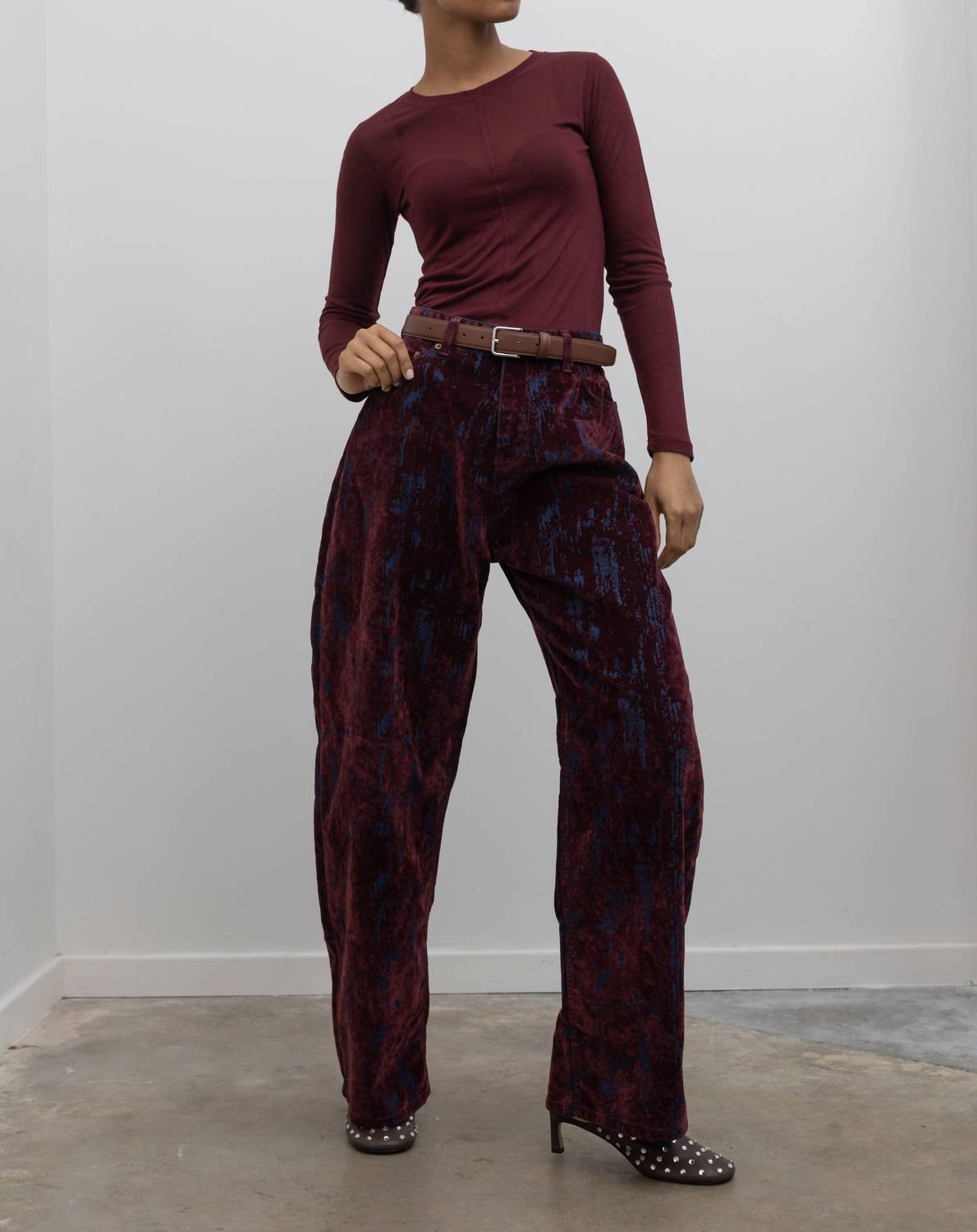 Papermoon - Distressed Velvet Wide Leg Jeans