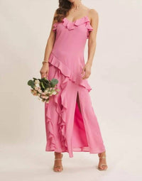 In February - Hint Of Allure Ruffle Detailed Slit Maxi Dress