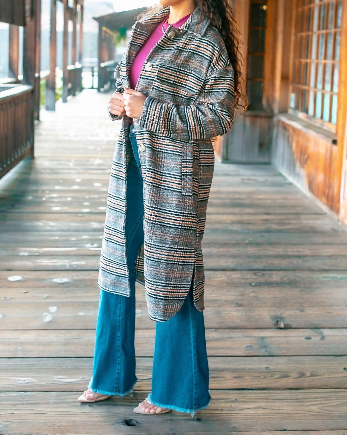 Surelymine - Plaid Button Down Long Shacket